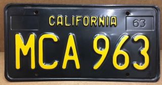 Nos•rare•1963•dmv Clear • (california) Mca 963 •license Plate•vintage•