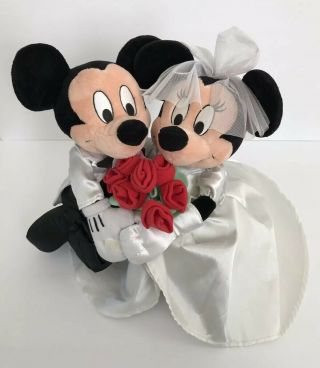 Disney Store Mickey & Minnie Mouse Wedding Plush Bride Groom 14”