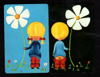 Vintage Swap/playing Cards - Cute Girl & Boy With Flower Pair