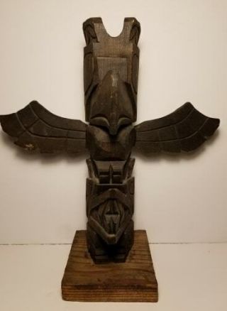 Totem Pole Signed Frank Paige Cowichan Tribe 10 " Tall British Columbia