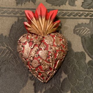 Hearts - Mexican Milagro Heart - Hand Crafted Wood Milagro Folk Art Heart - Mh1