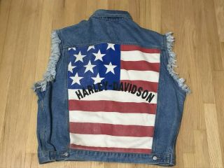 Vintage Harley Davidson Biker Blues American Flag Sleeveless Jean Vest 2xl Xxl