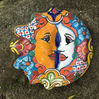 Sun & Moon - Mexican Talavera Pottery Wall Sun And Moon - Garden Sun/moon 12 "