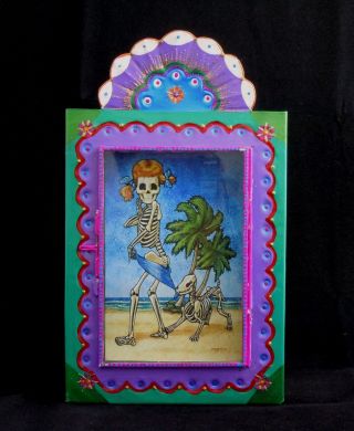 Day Of The Dead Tin Frame Print Oax Mexico Art By Jacobo & Maria Angeles 