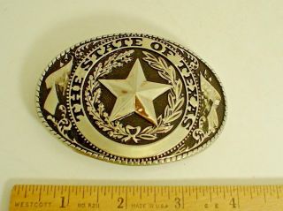 Vintage State Of Texas Seal Belt Buckle Silver And Black