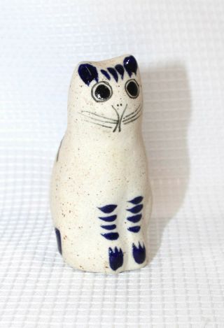 Mexican Tonala Folk Art Hand Painted Cat Ceramic Stoneware Pottery 3 1/4 " Tall