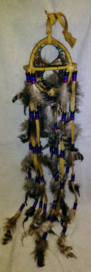Dream Catcher Hand Made Traditional Feathers Beads Leather