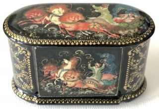 Vintage Russian Black Lacquer Box Troikas Exquisite Detail Artist Signed Gold