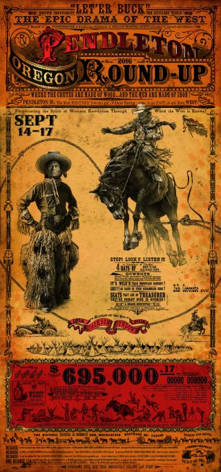 Pendleton Oregon Round Up Rodeo Poster Let Er Buck Indian Cowboy Jackson Sundown
