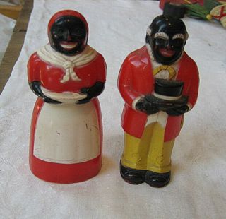 4 Vintage 5 " & 3.  5 " Salt & Pepper Shakers - Aunt Jemima - Uncle Mose F&f Mold & Die