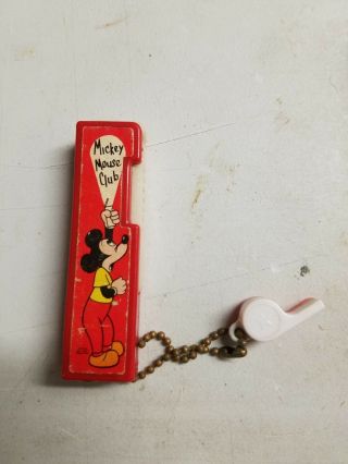 Vintage 1950  S Disney Mickey Mouse Club Pocket Flashlight Key Chain With Whistl