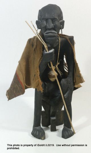 Vintage Africa Medicine Man Witch Doctor Carved Wood Figure Statue