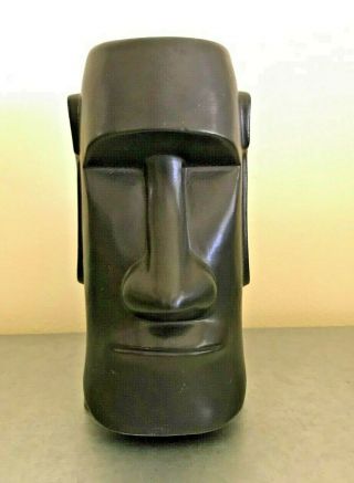 Vintage Mid Century Omc Tiki Black Vase Cup Moai Easter Island Head Statue