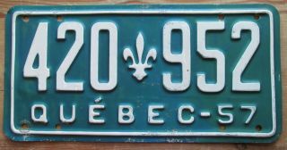Quebec 1957 License Plate Quality 420 - 952