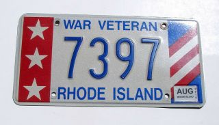 2010 Rhode Island War Veteran License Plate 7397