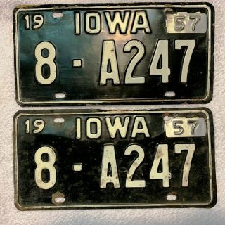 1956 Boone County Iowa Automobile License Plate Pair With 1957 Tabs 8 - A247