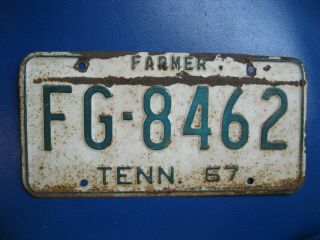 1967 Tennessee Farmer License Plate Fg - 8462