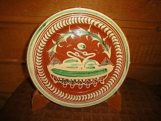 Vintage Mexican Pottery Bandera Redware Fancy 10 " 2 Birds Plate