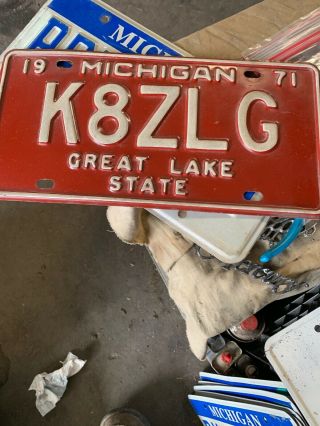 1971 Michigan Amateur Ham Radio License Plate.  K8zlg.  -.