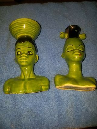 Vintage Black Americana Man And Woman Head Vases