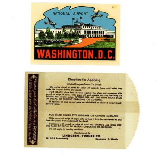 Vintage Washington,  D.  C.  Airport Window/luggage Decal By Lindgren – Turner Co.