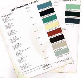 1953 Studebaker Color Chip Paint Sample Brochure/chart: Du Pont Dupont
