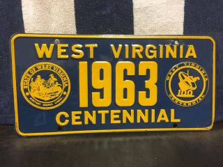 Vintage 1963 West Virginia Centennial Booster License Plate