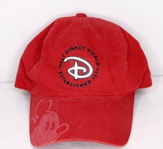 Vintage Walt Disney World Mickey Mouse Ball Cap Red Adjustable Strapback Hat