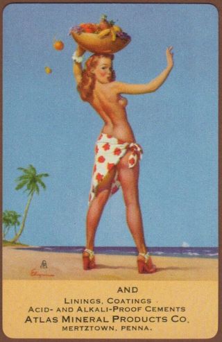 Playing Cards 1 Single Card Vintage Advertising Elvgren Pin - Up Art Beach Girl