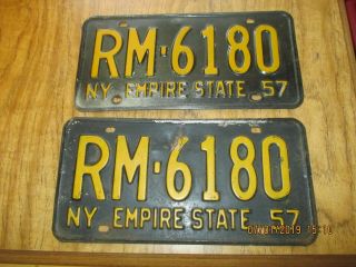 Set Of 2 Vintage 1957 York License Plate Empire State