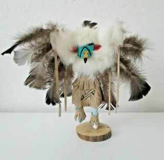 Kachina Navajo Eagle Dancer Doll Real Fur/feathers Rawhide 10 " Signed Vtg