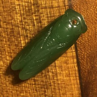 Chinese Green Jade Or Glass Cicada Pendant Asian Jewelry Traditional Imperial