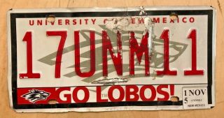 Mexico Go Lobos License Plate " 17 Unm 11 " University Of Nm Wolfpack Abq