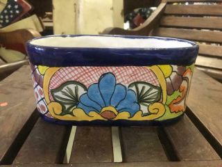 Talavera Mexican Ceramic Handmade Colorful Pottery Planter Oval Pot 11 " Art