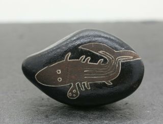 Vintage Aboriginal Hand Painted Rock Engraved With A Whale