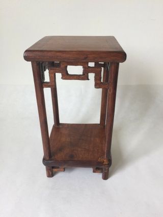 Vintage Estate Miniature Carved Wood Oriental Stand With 2 Platforms (bc)