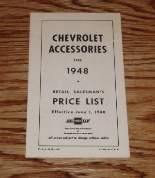 1948 Chevrolet Car & Truck Accessory Listing & Prices Brochure 48 Chevy
