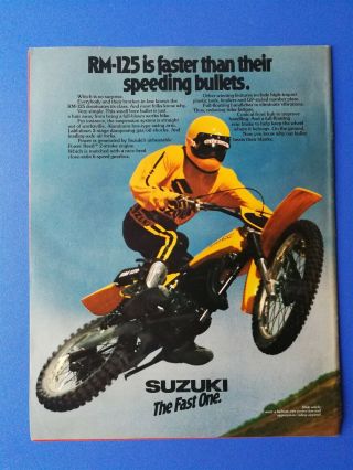 Vintage 1978 Suzuki Rm - 125 Dirt Bike Motorcycle - Full Page Color Ad