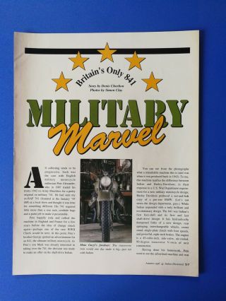 1943 Indian 841 Military Motorcycle - 6 Page Article