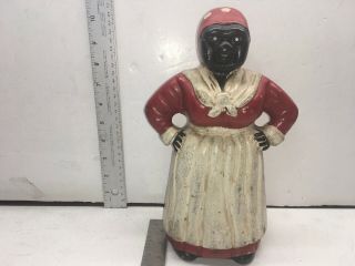 Vintage Banks Cast Iron 10.  5’ Tall Heavy Aunt Jemima Black Folk Art Red White