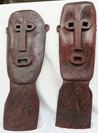 2 Pc Large Mask Timor Tribal Early To Mid 20th C Artifact