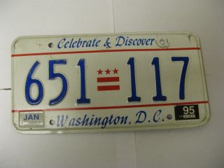 1995 95 Washington Dc License Plate 651 117 Natural Sticker