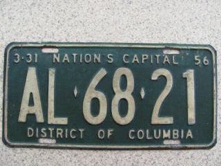 1956 Washington Dc License Plate Tag,  Vintage,  Al - 68 - 21,