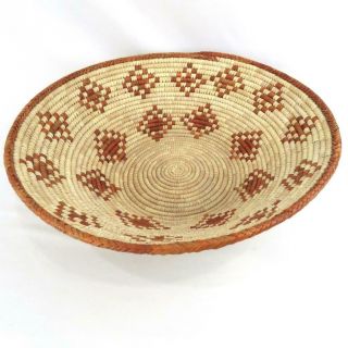Vintage Native American Coiled Basket Bowl 5 " Tall X 16.  75 " Wide Brown Tan