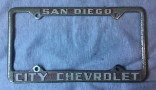 Vintage San Diego City Chevrolet License Plate Frame California 50s 60s