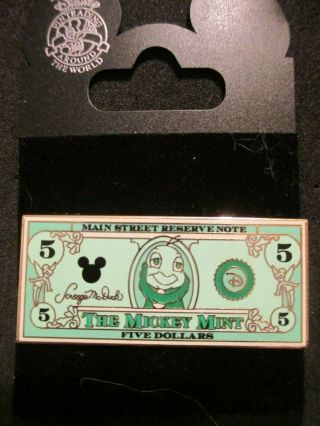Disney - The Mickey - $5 Dollar Bill Jiminy Cricket Pin