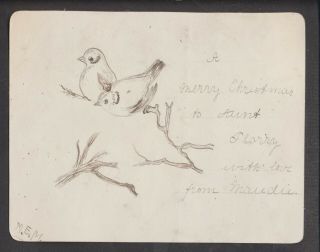 C3406 Victorian Hand Drawn Xmas Card: Birds