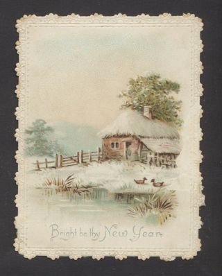 C4309 Victorian Die Cut Year Card: Winter Scene