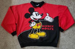 Mickey & Co By J.  G.  Hook Mickey Mouse All Over Print Collared Sweatshirt Size Xl
