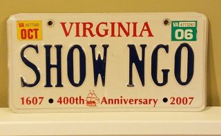 Virginia Vanity 2006 License Plate Show Ngo Show And Go,  Muscle Car,  Dodge Chevy